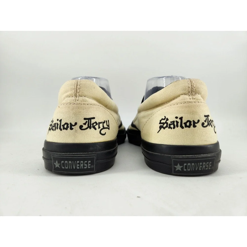 Converse Sailor Jerry Slip On Skidgrip Shoes Mens 10 Cream Tattoo Design Anchor